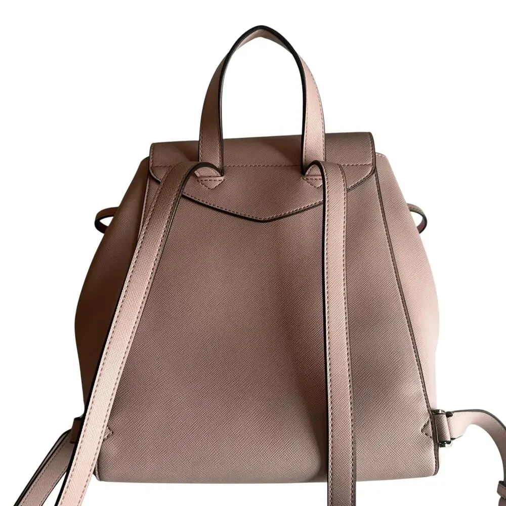 Kate Spade Lizzie Flap Backpack Womens Rose Smoke Pink Saffiano Leather Bag